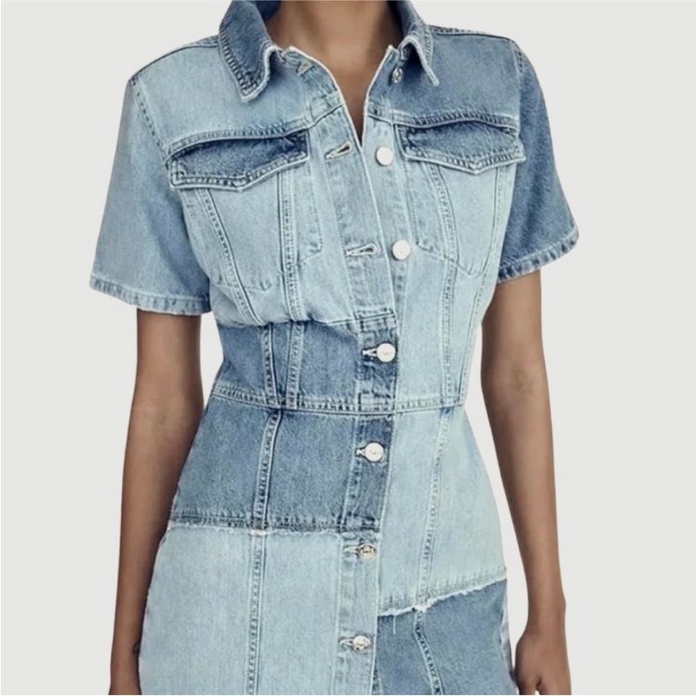 Women's Blue Denim Patchwork Dress